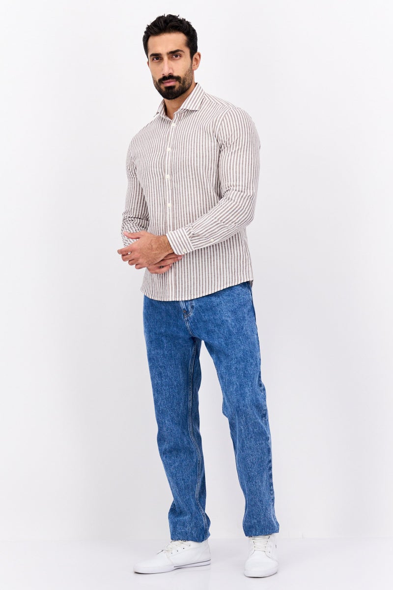 Gazzarrini Men Regular Fit Stripe Long Sleeve Casual Shirt, White - Image 4